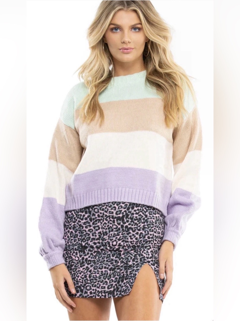 For Love & Lemons Hailey Striped Sweater SM Multicolor Knitwear Pullover Pastel